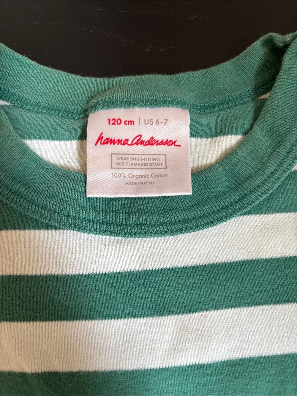 Hanna Andersson Organic Cotton Green Striped Short-Sleeve Pajama Set sz 6-7/ 120